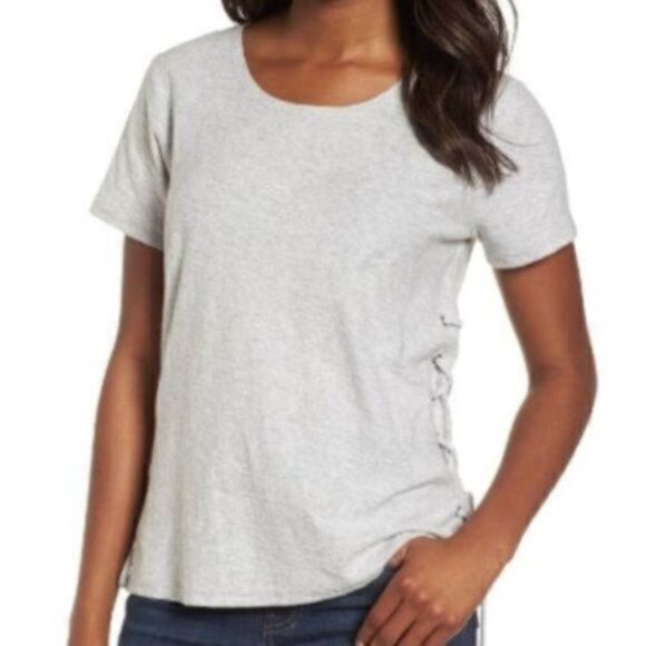 Vince Camuto Side Lace Up Cotton Gray Slub Top XS NWT - Picture 1 of 5